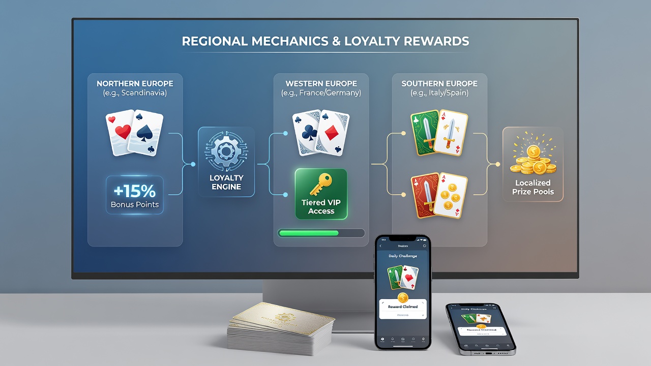Detailed view of loyalty reward tiers linked to regional card game features on digital platforms
